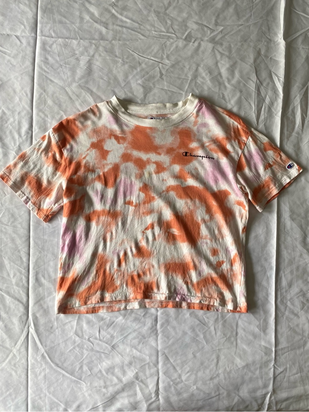 Champion Tie-Dye Cropped Tee in Orange, Pink & Cream